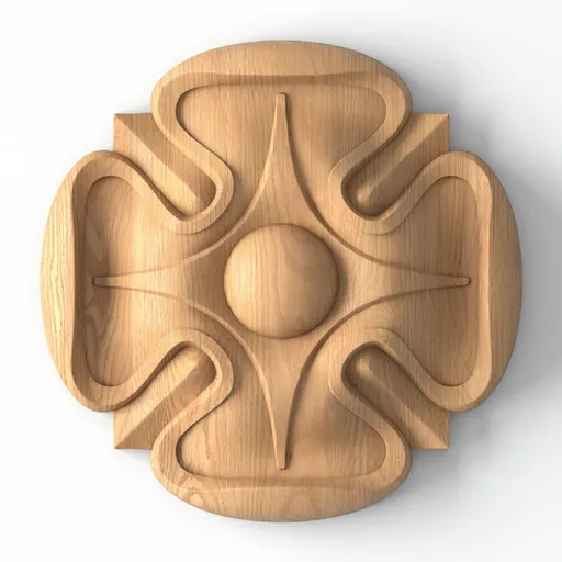 R-003 small round ornate flower wood rosette art deco style