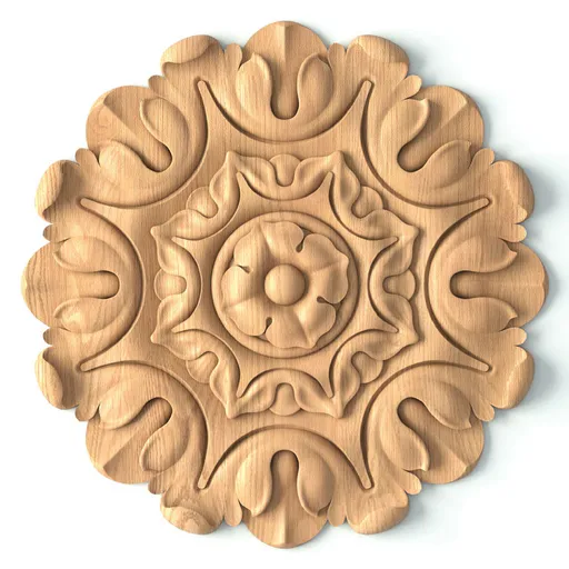 R-008 medium round ornate flower oak medallion classical style