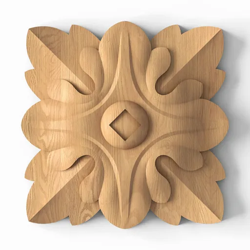 R-013 small square ornamental leaf wood rosette victorian style