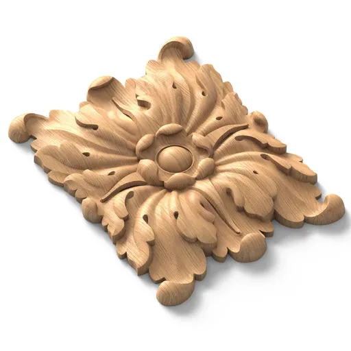 wooden small rectangular ornate leaf rosette 