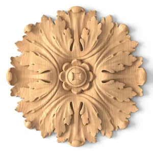 Crafted in the shape of intricate acanthus leaves, these round wood rosettes feature a central flowe..
