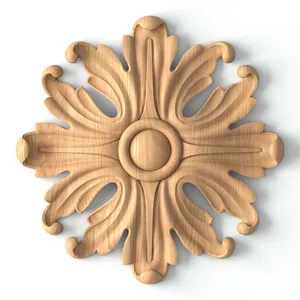 Carved wood medallion with acanthus flower