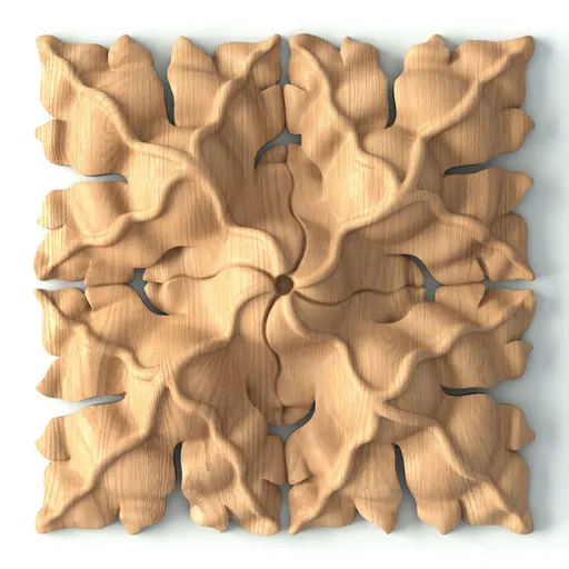 R-064 small square ornate floral wood rosette appliques art deco style