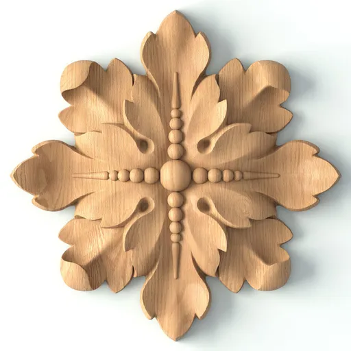 R-074 medium round hand carvedflower wood rosette appliques victorian style