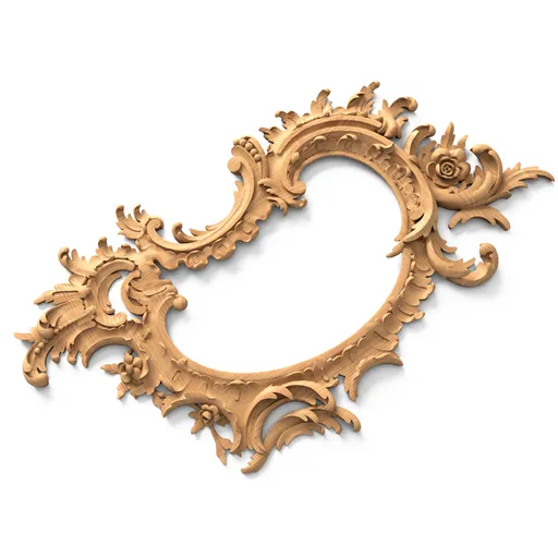 Oak curved frame mirror with flowers Rococo