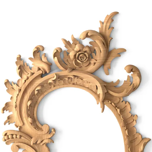 Beech curved frame mirror with flowers Rococo