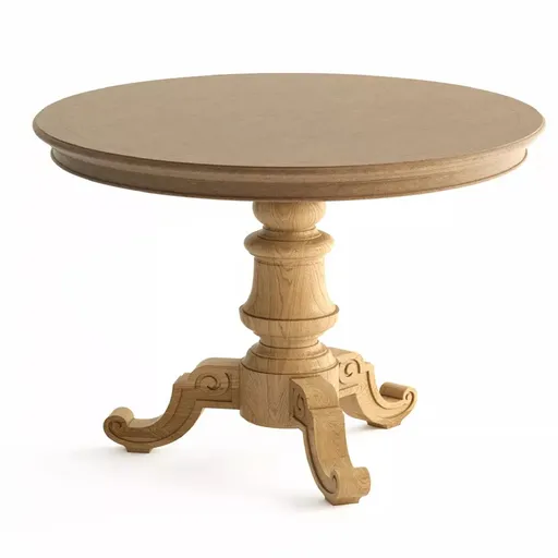 Carved tripod table base from beech