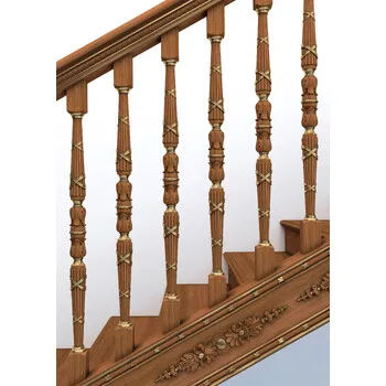 Round wooden staircase baluster, Carved interior baluster