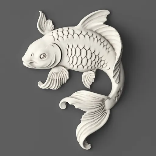 NPU-487 Decorative polyurethane fish applique with intricate koi-inspired details for wall and furniture decor.
