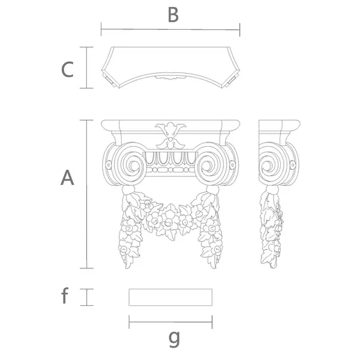 Flower garland on capital for fluted pilaster oak