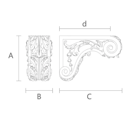 Wide corbel with acanthus leaf from oak