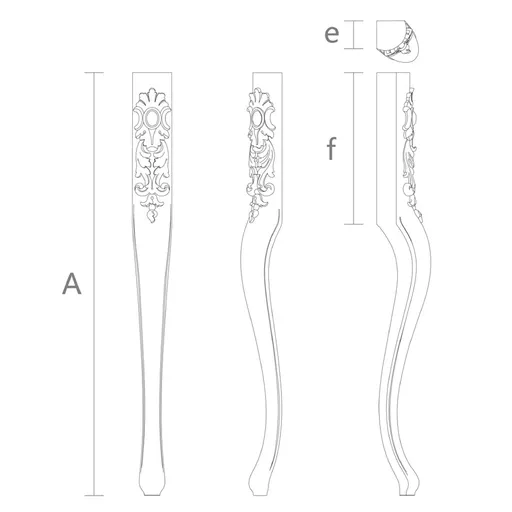 Large Cabriole ornate table legs with floral decoration from oak