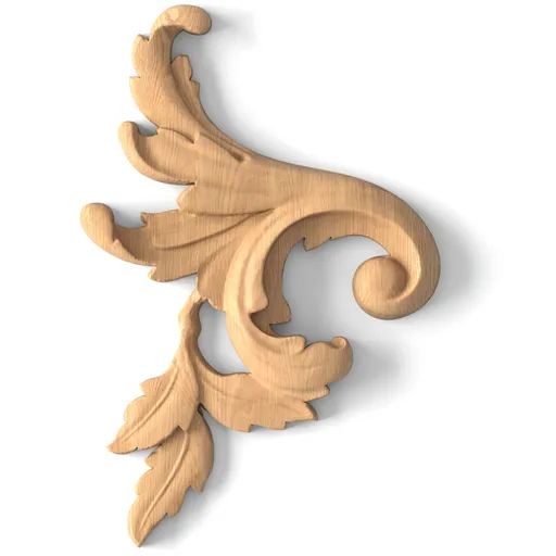N-016L Left Wood Scroll Onlay with Acanthus Leaves