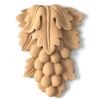 Symmetrical Wooden Drop with Grape Cluster and Foliage