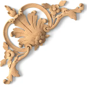 small horizontal decorative flower wood carving applique 