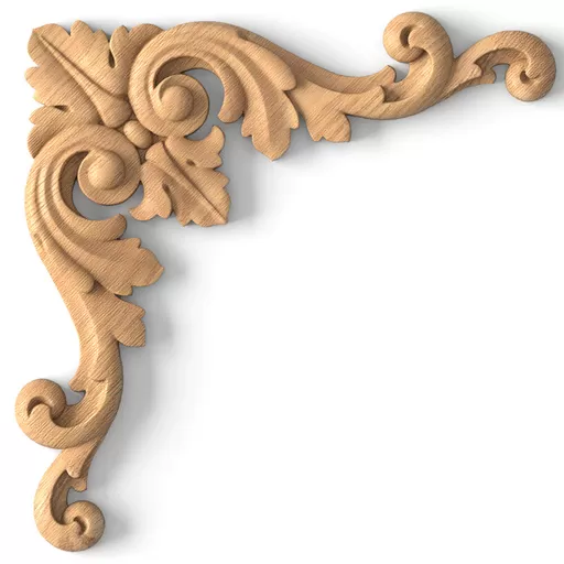 N-133.1 corner hand carved acanthus wood onlay applique