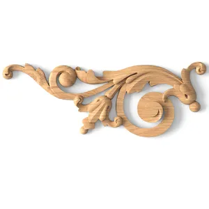 Unpainted wooden decorative onlay Scroll, Left Carved solid wood classic-style floral applique, Left