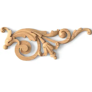 Unpainted wooden decorative onlay Scroll, Right Carved classic-style solid wood floral applique, Right