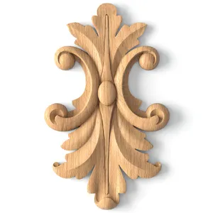 Vintage Miniature Onlay, Handcrafted Wooden Applique Small Classic Style Floral Onlay for Doors from Beech