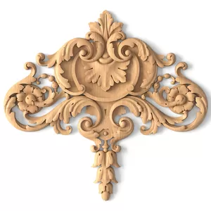 Wide Antique Style Floral Center Applique with Acanthus Classic Acanthus Wood Center Onlay with Floral Motif