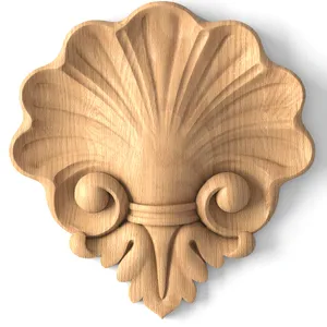 Shell decorative onlay, Handcrafted shell applique Solid wood shell scroll onlay for interior