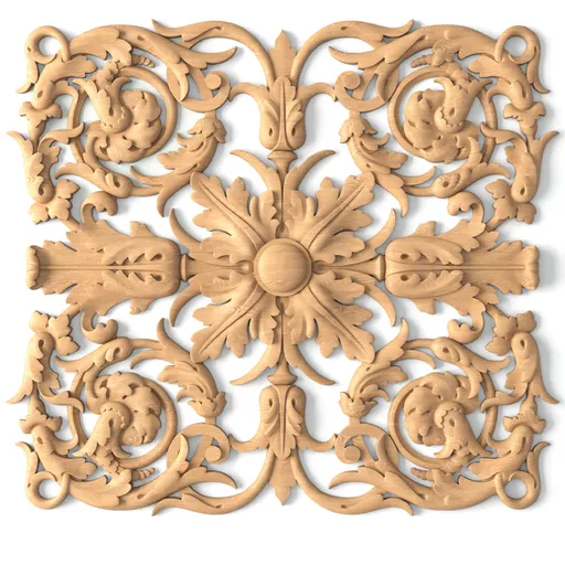 N-196 vertical hand carved floral acanthus scrolls wood onlay applique victorian style