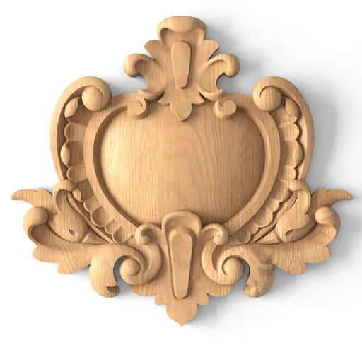 N-231 Wide Ornate Shield Wooden Cartouche Onlay