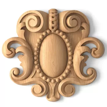 Carved Beaded Cartouche, Beech Cartouche Onlay