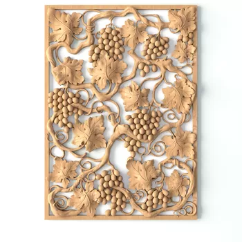 Carved Grapes Wooden Panel, Large Rectangular Onlay