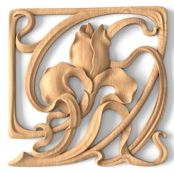 Furniture Solid Wood Floral Rosette Onlay, Right