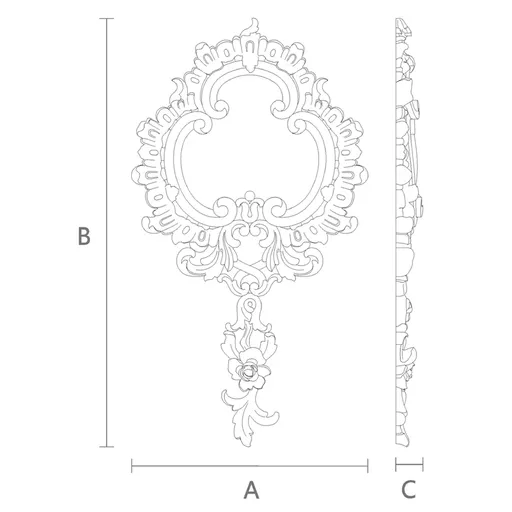 Medium Ornate Floral Drop Wooden Cartouche Onlay