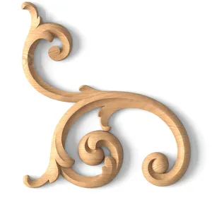 Ornamental scroll onlay for interior, Left Vintage solid wood carved onlay for wall panels, Left