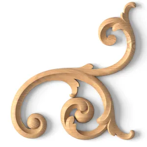 Ornamental scroll onlay for interior, Right Vintage solid wood carved onlay for wall panels, Right
