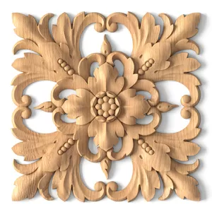 Beaded floral rosette with acanthus leaves from solid wood