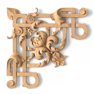 Ornate Strapwork Wood Corner Onlay with Floral Motif&nbsp;
&nbsp;