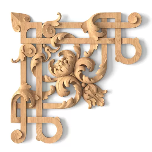 N-326 Oak Corner Onlay with Strapwork and Floral Details