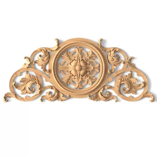 N-335 Ornate Carved Center Pediment with Floral Rosette from oak