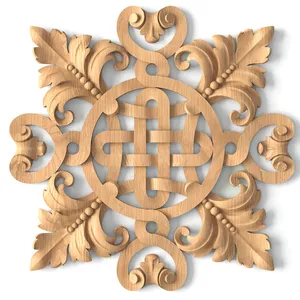 Square floral applique with beads for interior from wood