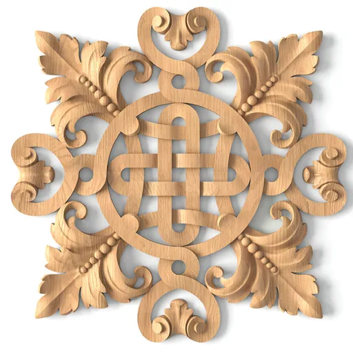 N-337 square artistic leaf wood onlay applique baroque style
