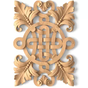 Rectanglar carved applique from solid wood