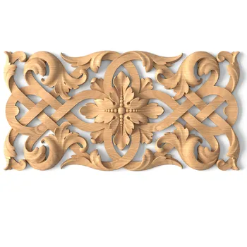 Antique Wooden Onlay, Rectangular Floral Onlay