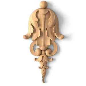 Carved Floral Onlay, Unpainted Wood Drop Onlay Unfinished Carved Drop Onlay with Bellflowers from Wood