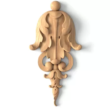 Carved Floral Onlay, Unpainted Wood Drop Onlay
