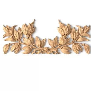 Carved Wooden Laurel Onlay, Bay Leaves Center Applique Empire Style Laurel Branches Center Onlay from Solid Wood