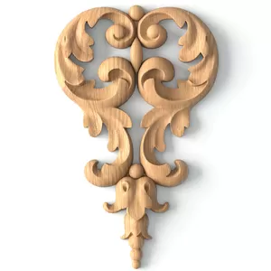 Medium Neoclassical Openwork Scroll Wood Pendant Applique