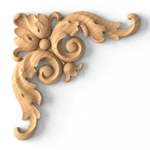 corner hand carved scroll wood onlay 