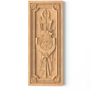 Large Wood Carved Panel Spears and Swords, Laurel Wreath, Coronet