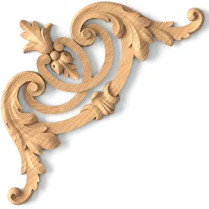 Small Symmetrical Wood Corner Applique with Palmette Motif