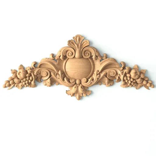 N-404 Wood Cartouche Center Pediment with Fruit Motifs