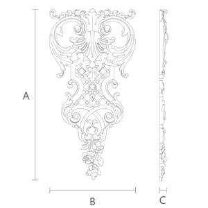 N-414 vertical hand carved floral acanthus scrolls wood drop baroque style